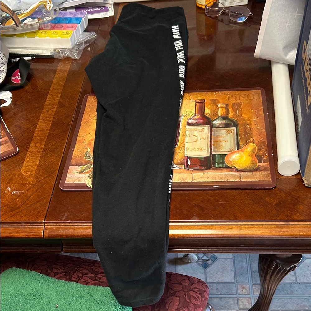 PINK Victoria's Secret Black Leggings with White Logo